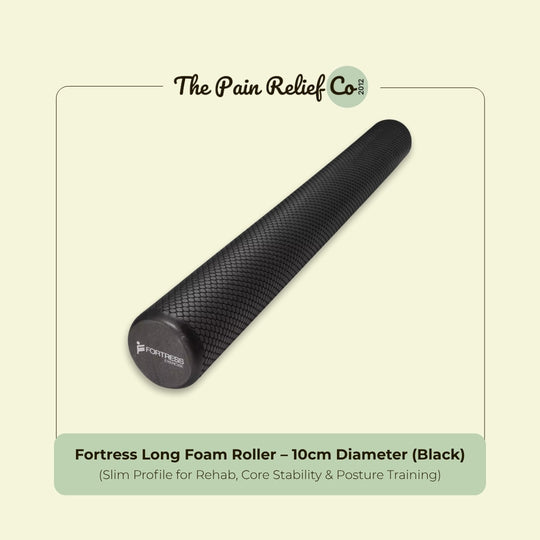 Fortress Long Foam Roller – 10cm Diameter (Black) | Slim Profile for Rehab, Core Stability & Posture Training