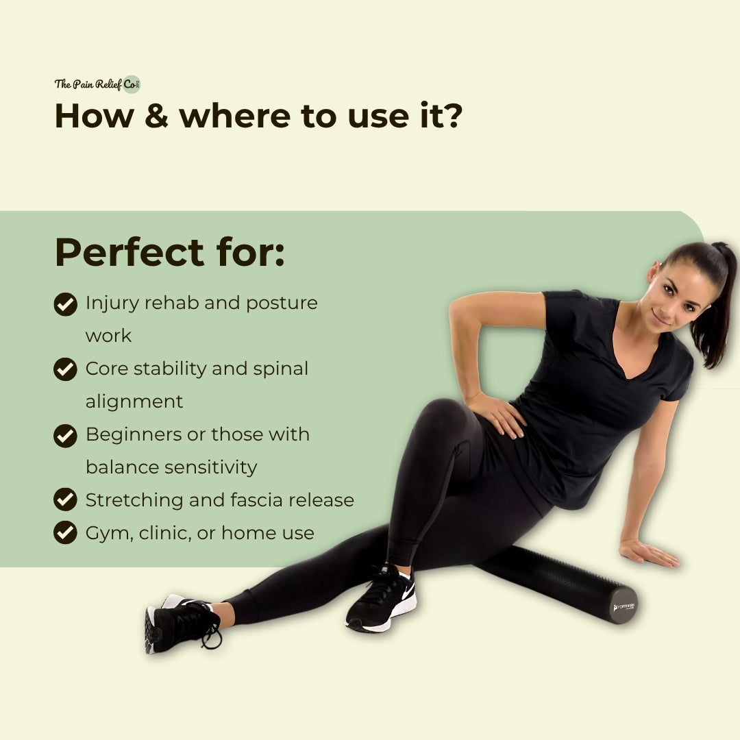Fortress Long Foam Roller – 10cm Diameter (Black) | Slim Profile for Rehab, Core Stability & Posture Training