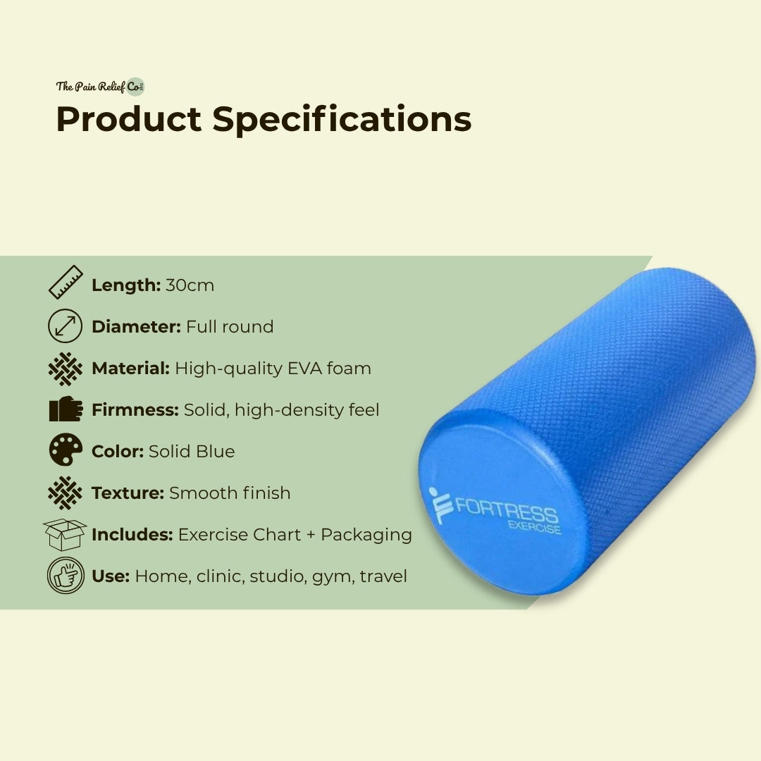 Fortress Short Foam Roller – 30cm EVA | Compact Recovery & Stability Tool for Physio, Pilates & Massage